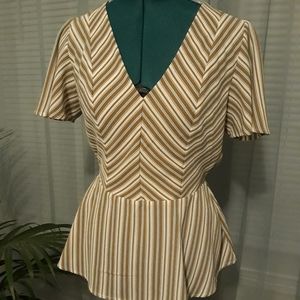 **3 FOR $10**Striped Tan/Blue Peplum